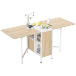 NESTLUNE Folding Table Computer Desk with Storage Shelves Oak in Brown - Size: 100 cm x 15 cm