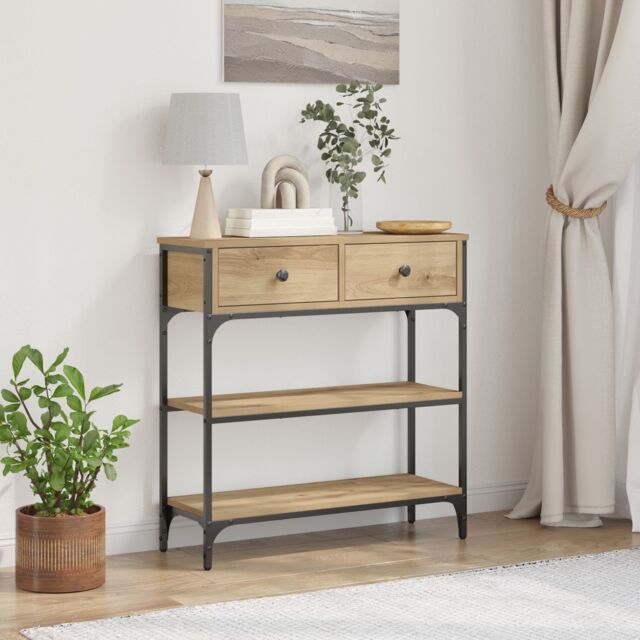 Berkfield Home Console Table Artisan Oak 72, 5x25x75 cm Engineered Wood & Steel in Brown - Size: 5 x 25 x 75 cm - image 1