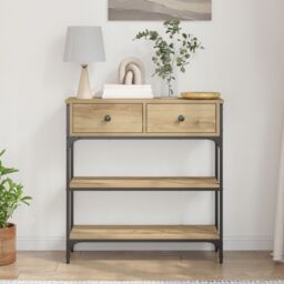 Berkfield Home Console Table Artisan Oak 72, 5x25x75 cm Engineered Wood & Steel in Brown - Size: 5 x 25 x 75 cm - thumbnail 4