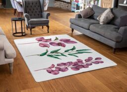 Benjamin Tate Design Purple & Green Leaves Rug in Natural - Size: Large - thumbnail 2