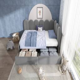 Rolipo Grey Velvet 3ft Single Daybed With Storage Drawers 90x190cm - Size: 90x190 cm - thumbnail 9