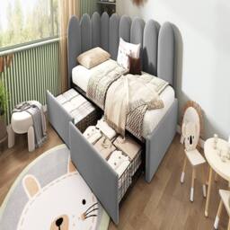 Rolipo Grey Velvet 3ft Single Daybed With Storage Drawers 90x190cm - Size: 90x190 cm - thumbnail 6