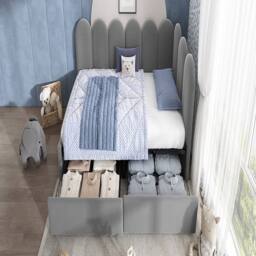 Rolipo Grey Velvet 3ft Single Daybed With Storage Drawers 90x190cm - Size: 90x190 cm - thumbnail 4