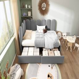 Rolipo Grey Velvet 3ft Single Daybed With Storage Drawers 90x190cm - Size: 90x190 cm - thumbnail 8