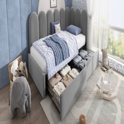 Rolipo Grey Velvet 3ft Single Daybed With Storage Drawers 90x190cm - Size: 90x190 cm - thumbnail 7