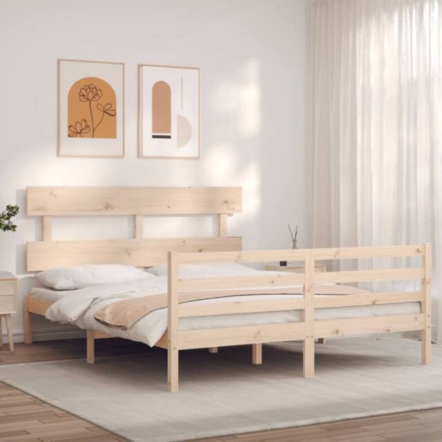 Berkfield Home Beautiful Bed Frame with Headboard 160x200 cm Solid Wood in Light Oak - image 1