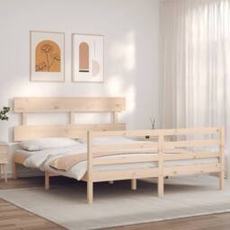 Berkfield Home Beautiful Bed Frame with Headboard 160x200 cm Solid Wood in Light Oak - thumbnail 1