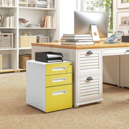3 Drawer Modern Steel Filing Cabinet w/ 4 Wheels Lock Box Yellow - thumbnail 3