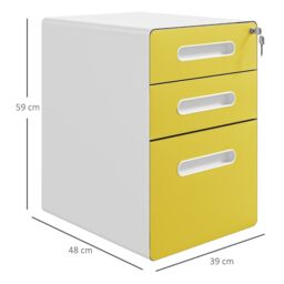 3 Drawer Modern Steel Filing Cabinet w/ 4 Wheels Lock Box Yellow - thumbnail 4