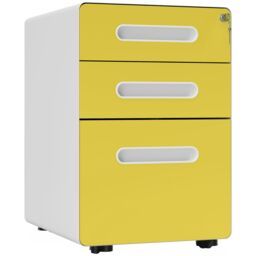 3 Drawer Modern Steel Filing Cabinet w/ 4 Wheels Lock Box Yellow - thumbnail 1