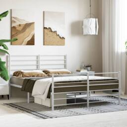 Berkfield Home Metal Bed Frame with Headboard & Footboard White 140x200 cm - thumbnail 3