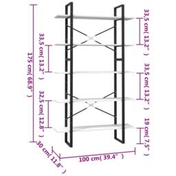 Berkfield Home Modern 5-Tier Book Cabinet White 100x30x175 cm Pinewood - Size: 100 x 30 x 175 cm - thumbnail 5