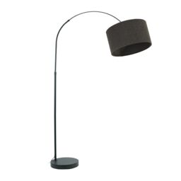 ValueLights Louis Black Arched Curved Floor Lamp with Boucle Drum Lamp Shade & LED Bulb in Charcoal - thumbnail 2