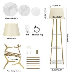 Kelvenix 158cm Floor Lamp Accent Light Side Marble Table in Gold - thumbnail 2