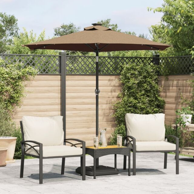 Berkfield Home Garden Parasol with LEDs & Steel Pole Taupe 225x225x212cm - Size: 225 x 225 x 212 cm - image 1