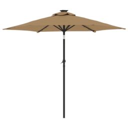 Berkfield Home Garden Parasol with LEDs & Steel Pole Taupe 225x225x212cm - Size: 225 x 225 x 212 cm - thumbnail 6