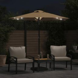 Berkfield Home Garden Parasol with LEDs & Steel Pole Taupe 225x225x212cm - Size: 225 x 225 x 212 cm - thumbnail 3