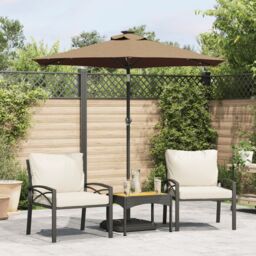Berkfield Home Garden Parasol with LEDs & Steel Pole Taupe 225x225x212cm - Size: 225 x 225 x 212 cm - thumbnail 1