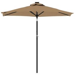 Berkfield Home Garden Parasol with LEDs & Steel Pole Taupe 225x225x212cm - Size: 225 x 225 x 212 cm - thumbnail 4