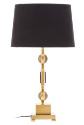 Orsina Art Deco Gold & Crystal Table Lamp, Luxe Black Linen Shade Table Light, Geometric Metal & Crystal Base - thumbnail 2