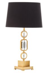 Orsina Art Deco Gold & Crystal Table Lamp, Luxe Black Linen Shade Table Light, Geometric Metal & Crystal Base - thumbnail 3