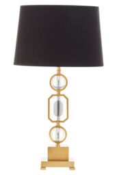 Orsina Art Deco Gold & Crystal Table Lamp, Luxe Black Linen Shade Table Light, Geometric Metal & Crystal Base - thumbnail 4