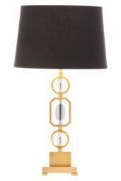 Orsina Art Deco Gold & Crystal Table Lamp, Luxe Black Linen Shade Table Light, Geometric Metal & Crystal Base