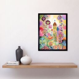 "Artery8 Wall Art Print Countryside Garden Flowers In Spring Folk Art Watercolour Painting Art Framed in Black - Size: W12"" x H16""" - thumbnail 2