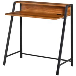 HOMCOM 2-Tier Storage Computer Workstation with Shelf, Metal Frame in Walnut - thumbnail 2