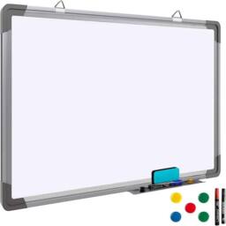 ATEK 50cm x 35cm Magnetic Whiteboard with Pen Tray for walls Dry Wipe Aluminum Silver for school office home Drawing Memo Notice Board