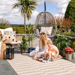 Kukoon Outdoor Garden Patio Rug Grey Beige Stripped Barbeque Area Camping Mat - Size: 80 cm x 150 cm - thumbnail 4
