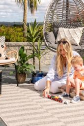 Kukoon Outdoor Garden Patio Rug Grey Beige Stripped Barbeque Area Camping Mat - Size: 80 cm x 150 cm - thumbnail 1