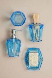 Orsina Blue Acrylic Lotion Dispenser, Textured Pump Dispenser For Lotion, Durable Translucent Bathroom Accessory - thumbnail 3