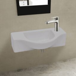 Berkfield Home Ceramic Bathroom Sink Basin with Faucet Hole White - thumbnail 1