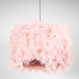 Happy Homewares Modern Designer Real Feather Drum Lamp Shade with Inner Cotton Lining in Pink - Size: 10 inches - thumbnail 4