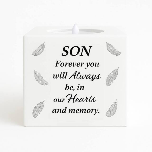 David Fischhoff Graveside Memorial Feather LED Candle Ornament Son in White - image 1