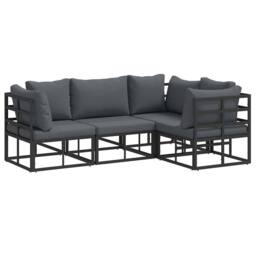 Berkfield Home Garden Sofa Set with Cushion with Pillow 4 pcs Black Aluminium - thumbnail 1