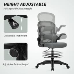 STILVORA Draughtsman Chair with Flip-up Armrests in Grey - thumbnail 6