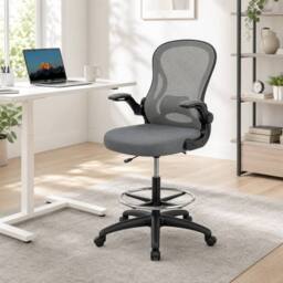 STILVORA Draughtsman Chair with Flip-up Armrests in Grey
