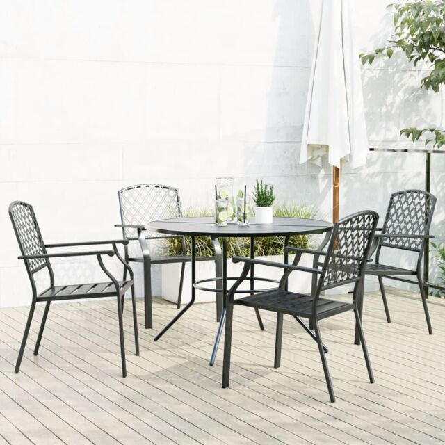 Berkfield Home Stackable Garden Chair Set 5 pcs Anthracite Powder-coated Steel in Black - image 1