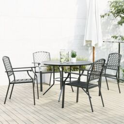 Berkfield Home Stackable Garden Chair Set 5 pcs Anthracite Powder-coated Steel in Black - thumbnail 1