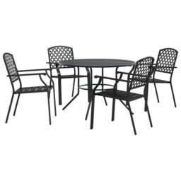 Berkfield Home Stackable Garden Chair Set 5 pcs Anthracite Powder-coated Steel in Black - thumbnail 2