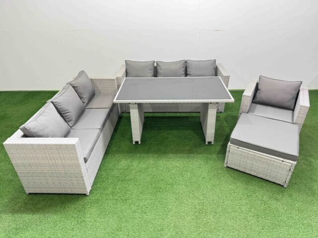 Fimous Patio Garden Furniture Sets with Big Stool Light Grey - image 1