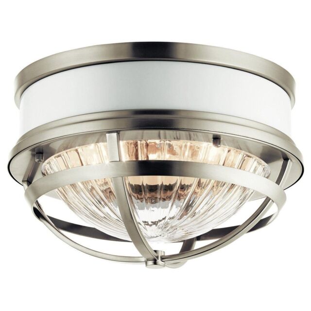 Netlighting Kichler Tollis Bowl Semi Flush Ceiling Light Brushed Nickel & White in Grey - image 1