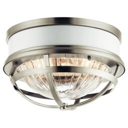 Netlighting Kichler Tollis Bowl Semi Flush Ceiling Light Brushed Nickel & White in Grey - thumbnail 1