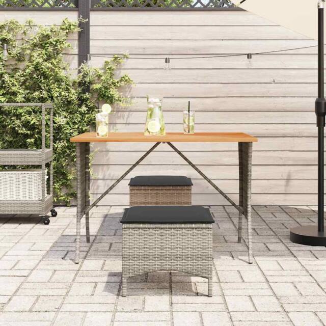 Berkfield Home Garden Table with Acacia Wood Top Grey 105x75x72 cm Poly Rattan - Size: 105 x 75 x 72 cm - image 1