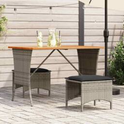 Berkfield Home Garden Table with Acacia Wood Top Grey 105x75x72 cm Poly Rattan - Size: 105 x 75 x 72 cm - thumbnail 2