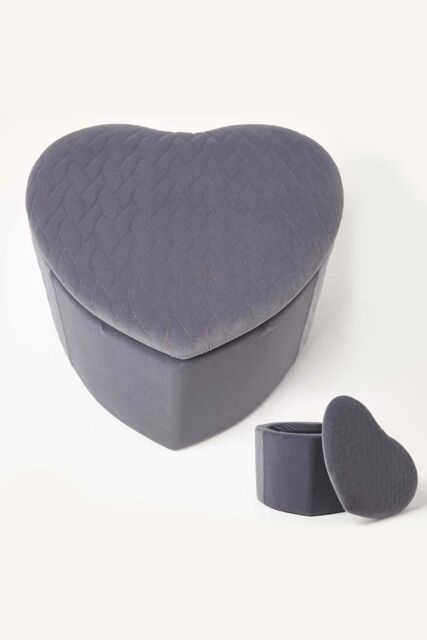 Homescapes Arundel Heart-Shaped Velvet Footstool with Storage in Grey - image 1