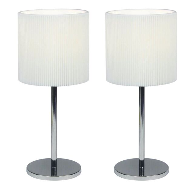 First Choice Lighting Set of 2 Chrome Touch Operated Table Lamps with White Pleat Shades in Silver - image 1