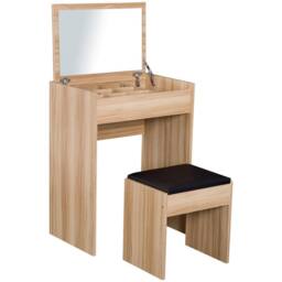 Wyld Haus Nolena Wood Effect Vanity Desk Flip Mirror Storage & Cushioned Stool in Light Oak - thumbnail 2